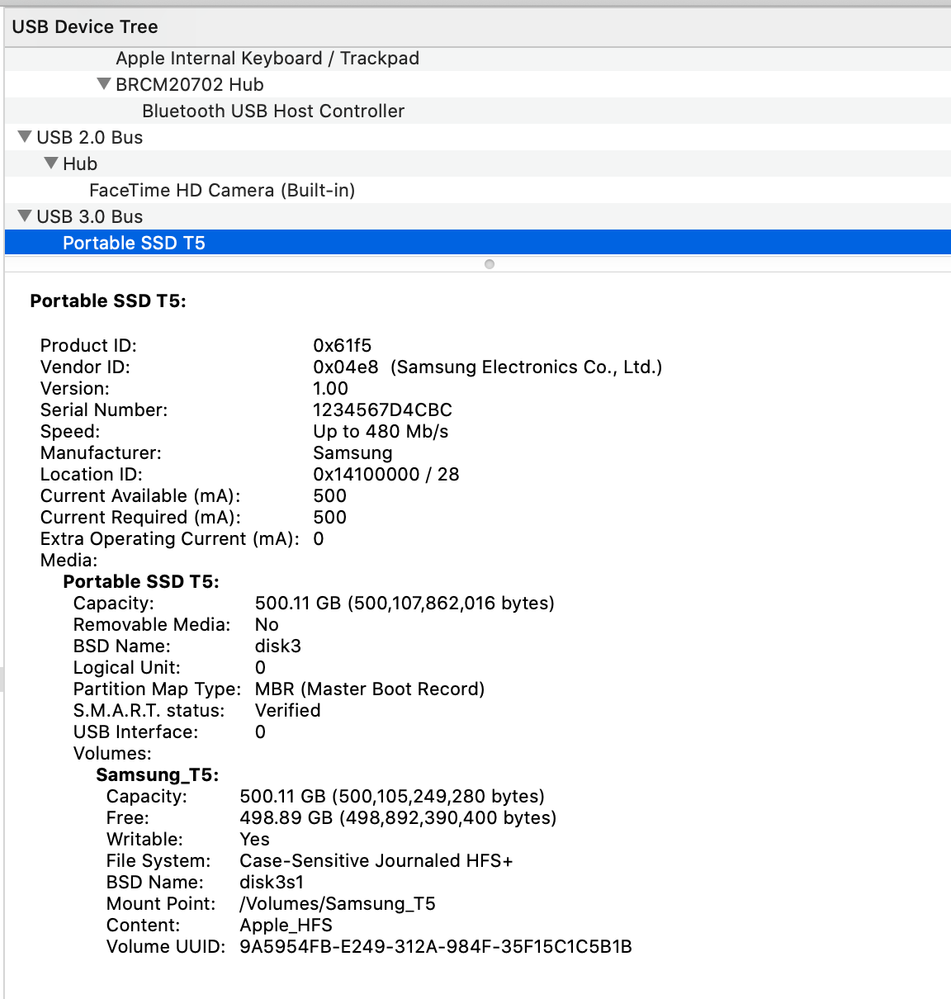 Left USB3.0 port with Samsung T5