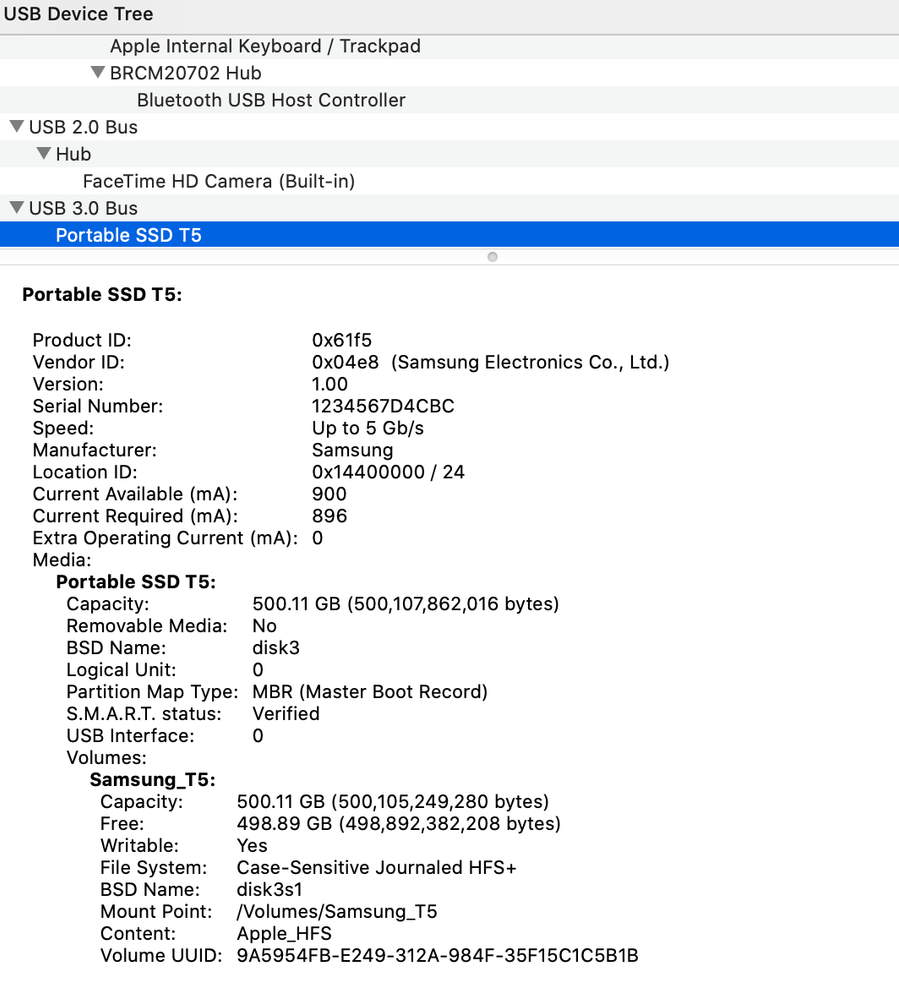 Right USB3.0 port with Samsung T5